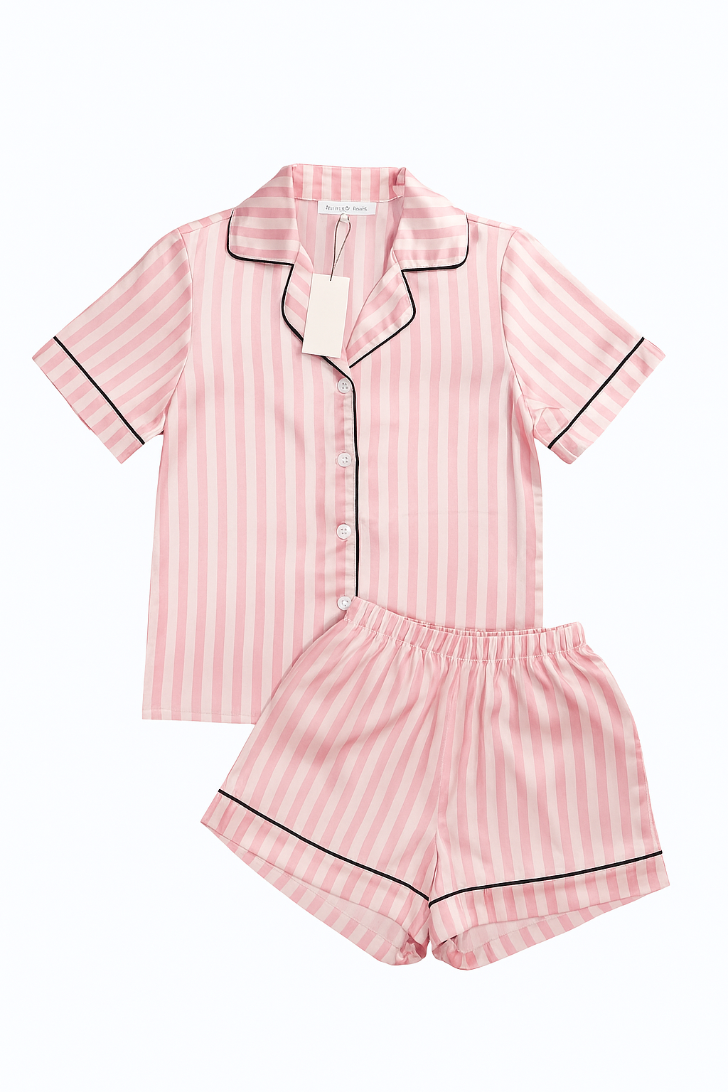 Pyjama personnalisé avec short – Satin rose à rayures, prénom et initiale