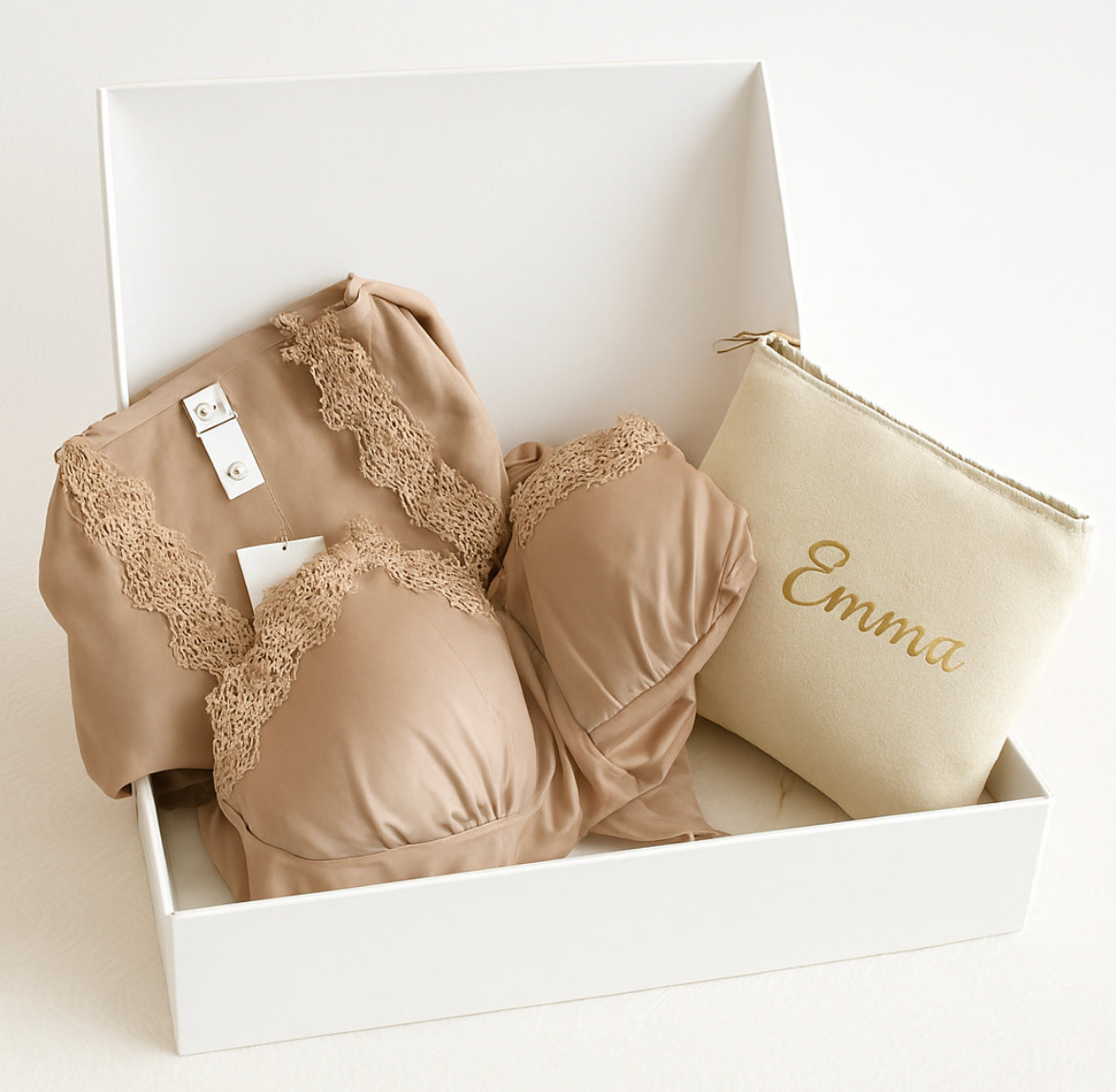 Box peignoir en satin avec trousse personnalisé pour femme