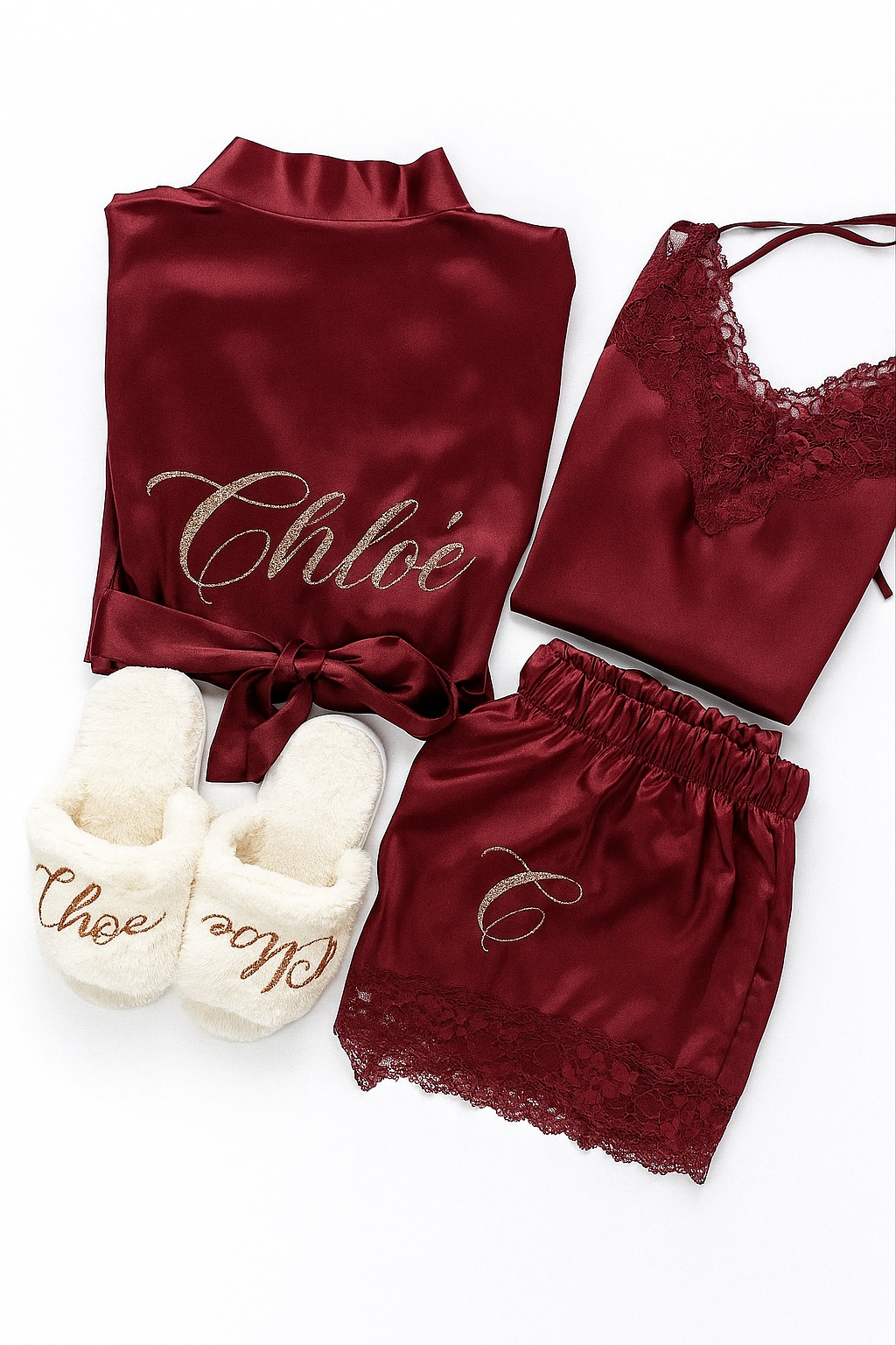 Ensemble kimono avec short et bustier en dentelle – Pyjama de mariée
