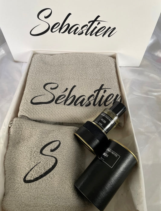 Coffret Serviettes Homme Personnalisé & Parfum Collection Privée – Cadeau Élégant