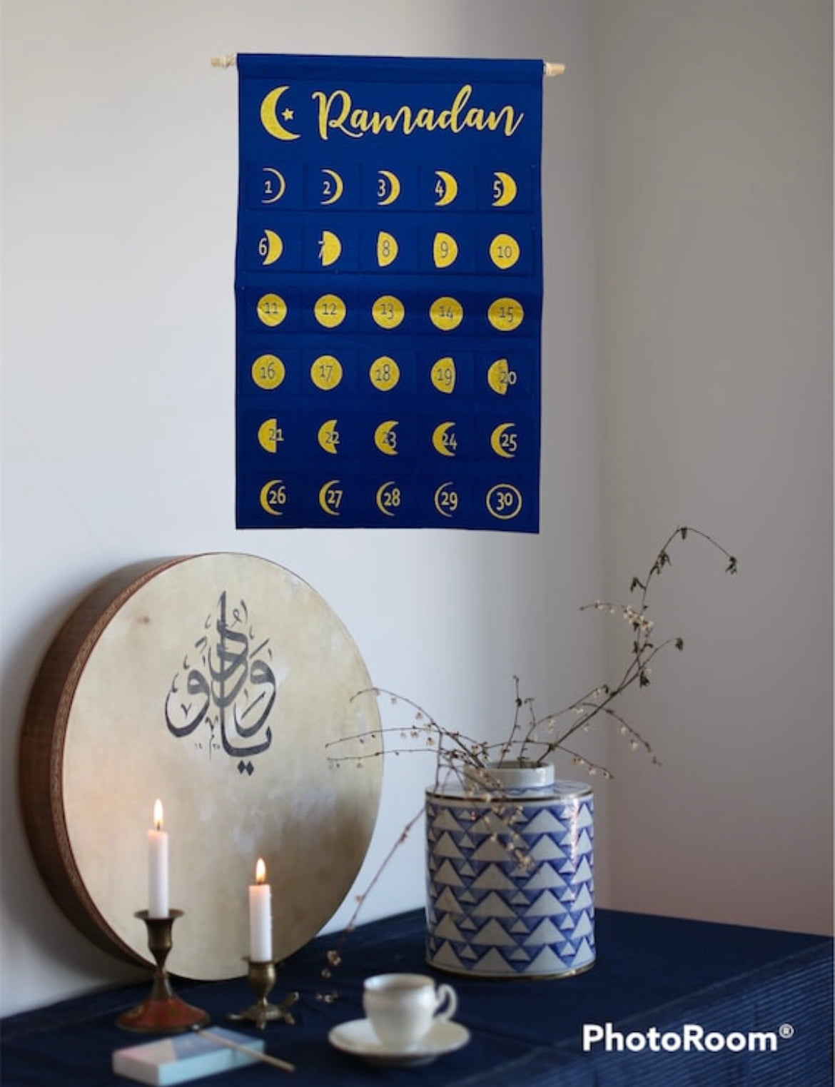 Calendrier du ramadan personnalisé2024,Calendrier Mural Étoile Lune 1pc, Calendrier De L'Aïd Al-Fitr