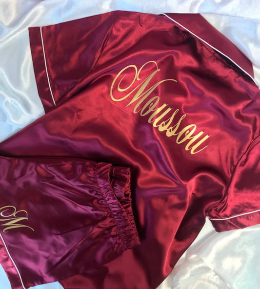 Pyjama femme personnalisé avec short – Satin doux, broderie prénom, cadeau cocooning