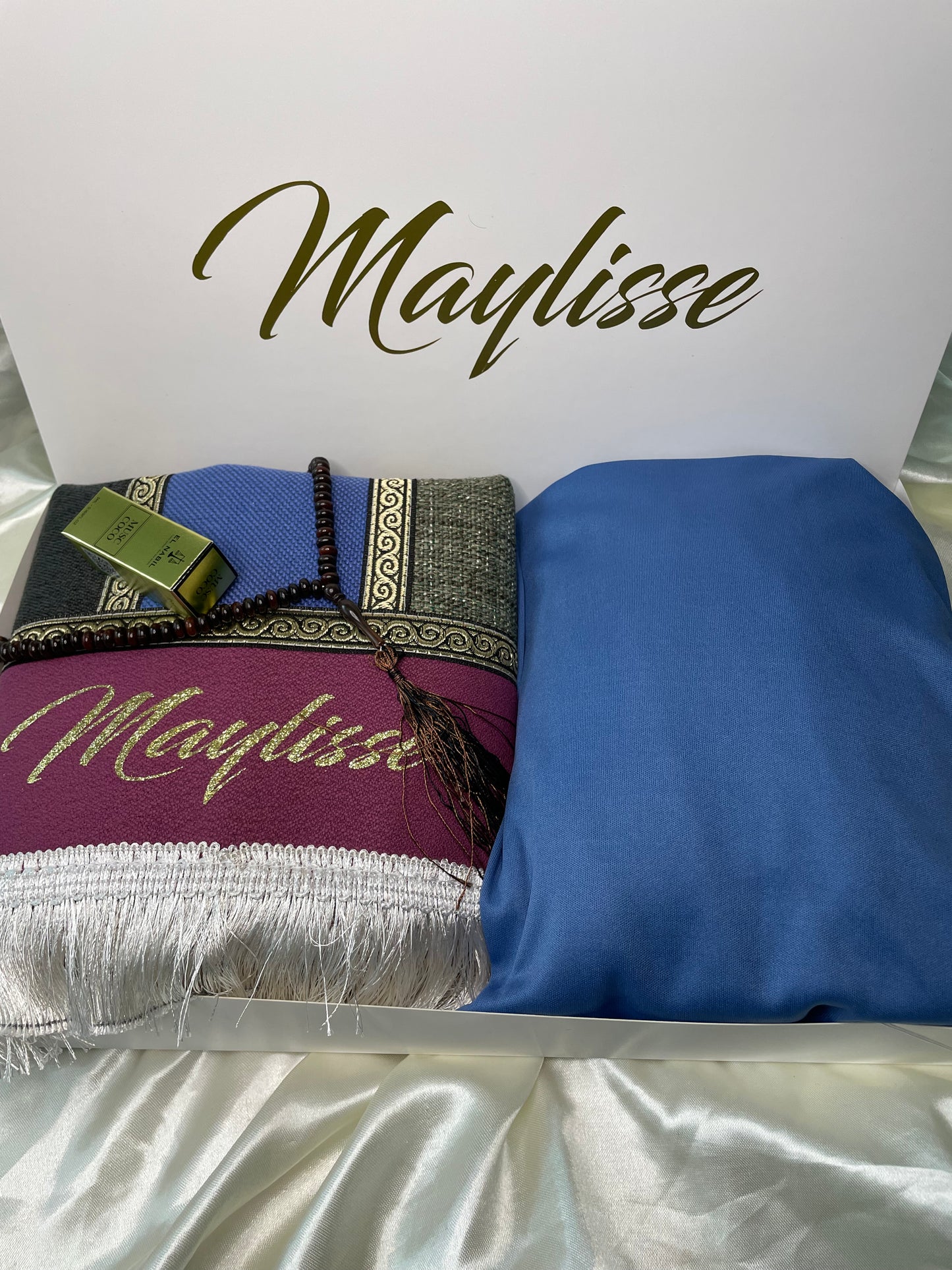 Coffret tapis de prière personnalisé enfants pour fille avec la robe de prière /musc /chapelet /la boîte personnalisée