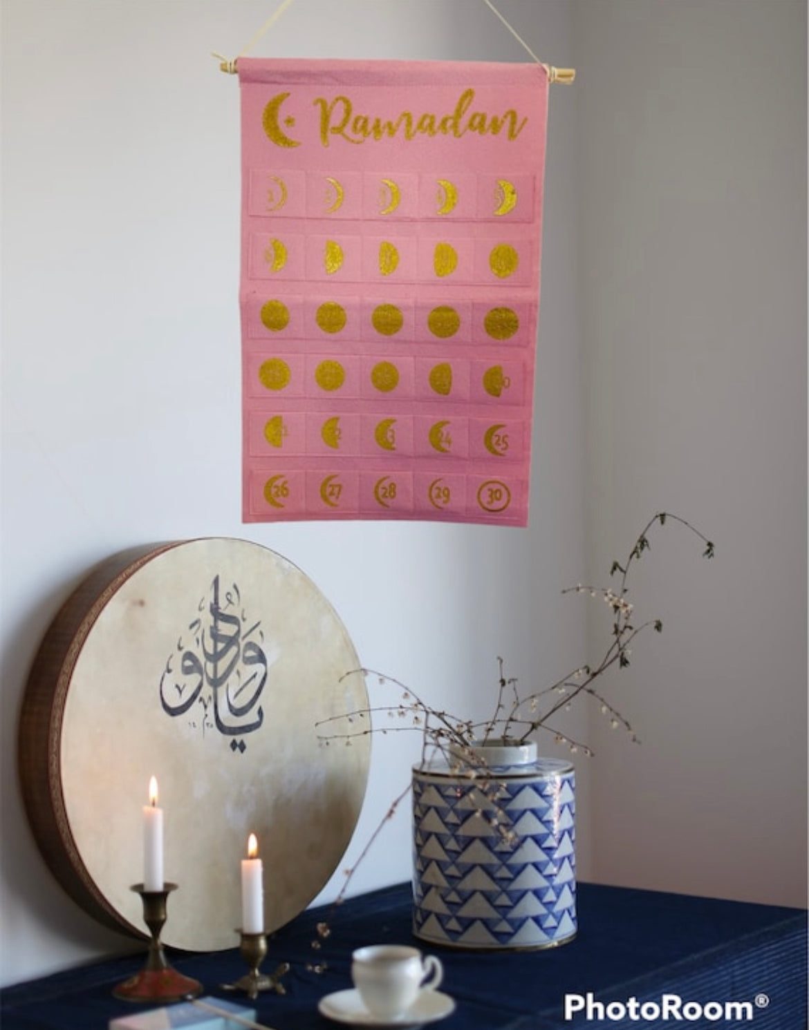 Calendrier du ramadan personnalisé2024,Calendrier Mural Étoile Lune 1pc, Calendrier De L'Aïd Al-Fitr