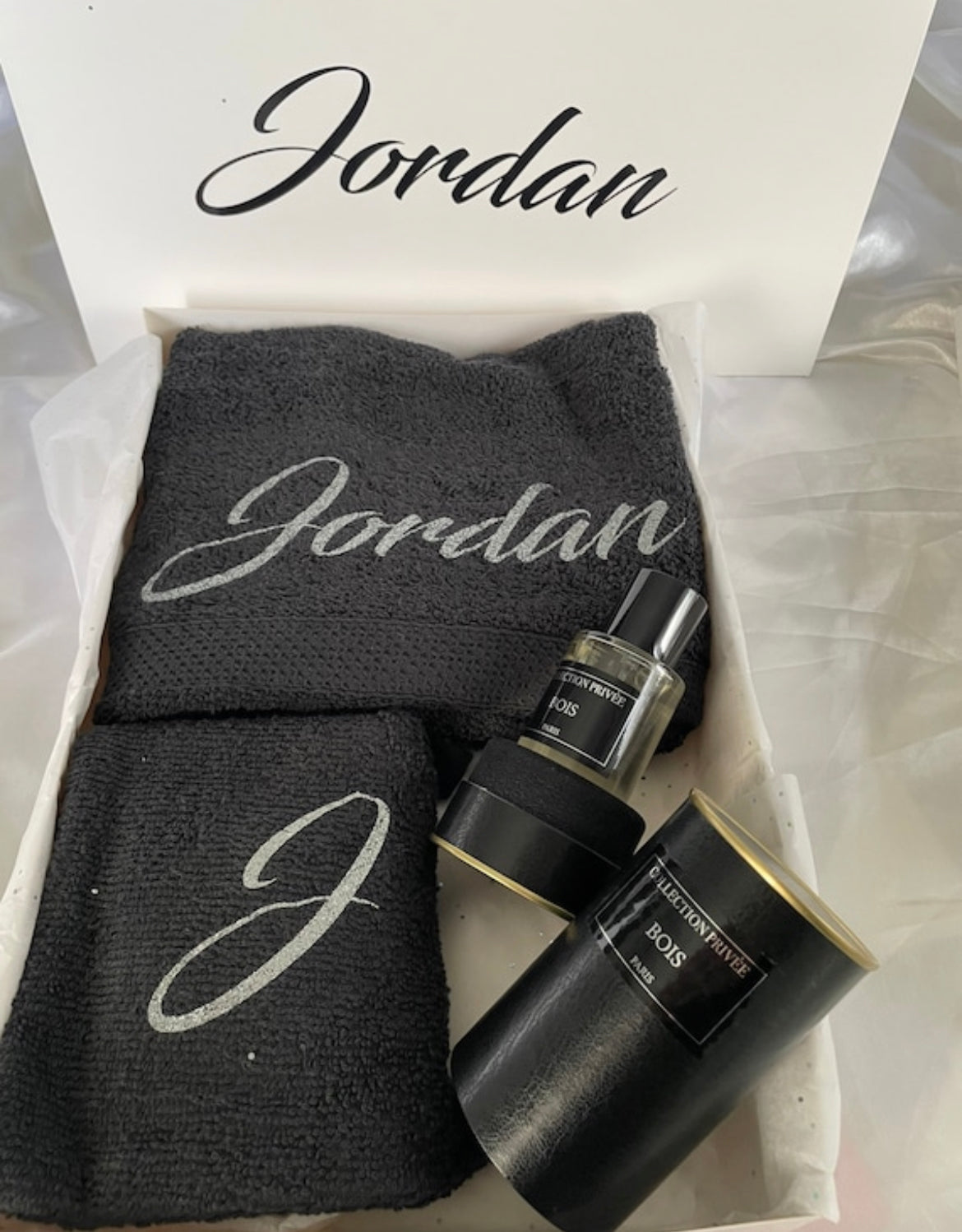 Coffret Serviettes Homme Personnalisé & Parfum Collection Privée – Cadeau Élégant