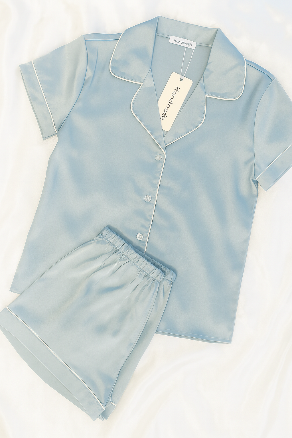 Pyjama femme personnalisé avec short – Satin doux, broderie prénom, cadeau cocooning