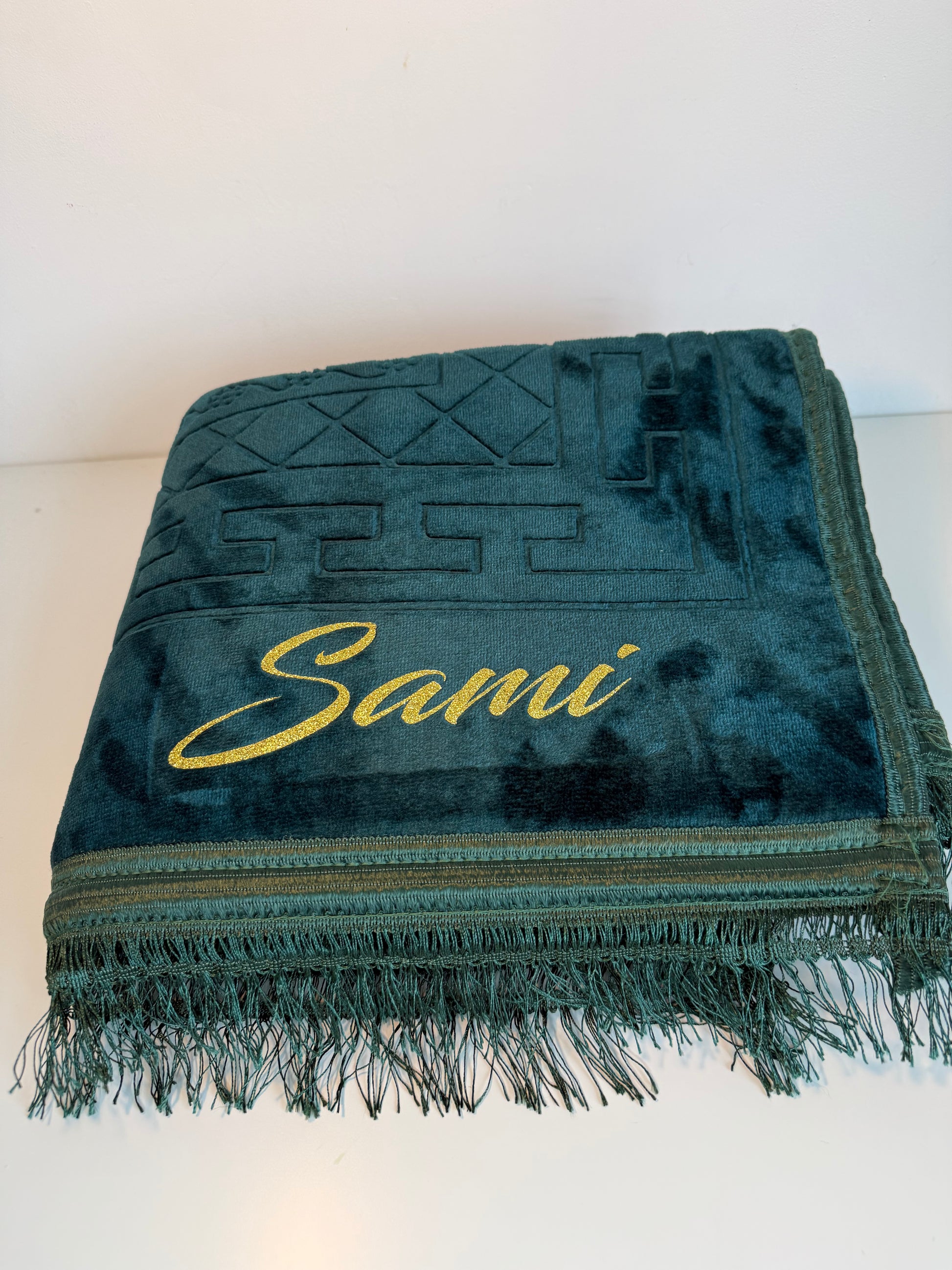 Tapis de prière épais vert personnalisé