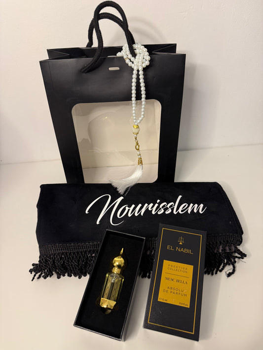 Coffret Ramadan et Aïd Personnalisé de tapis de prière personnalisé et musc