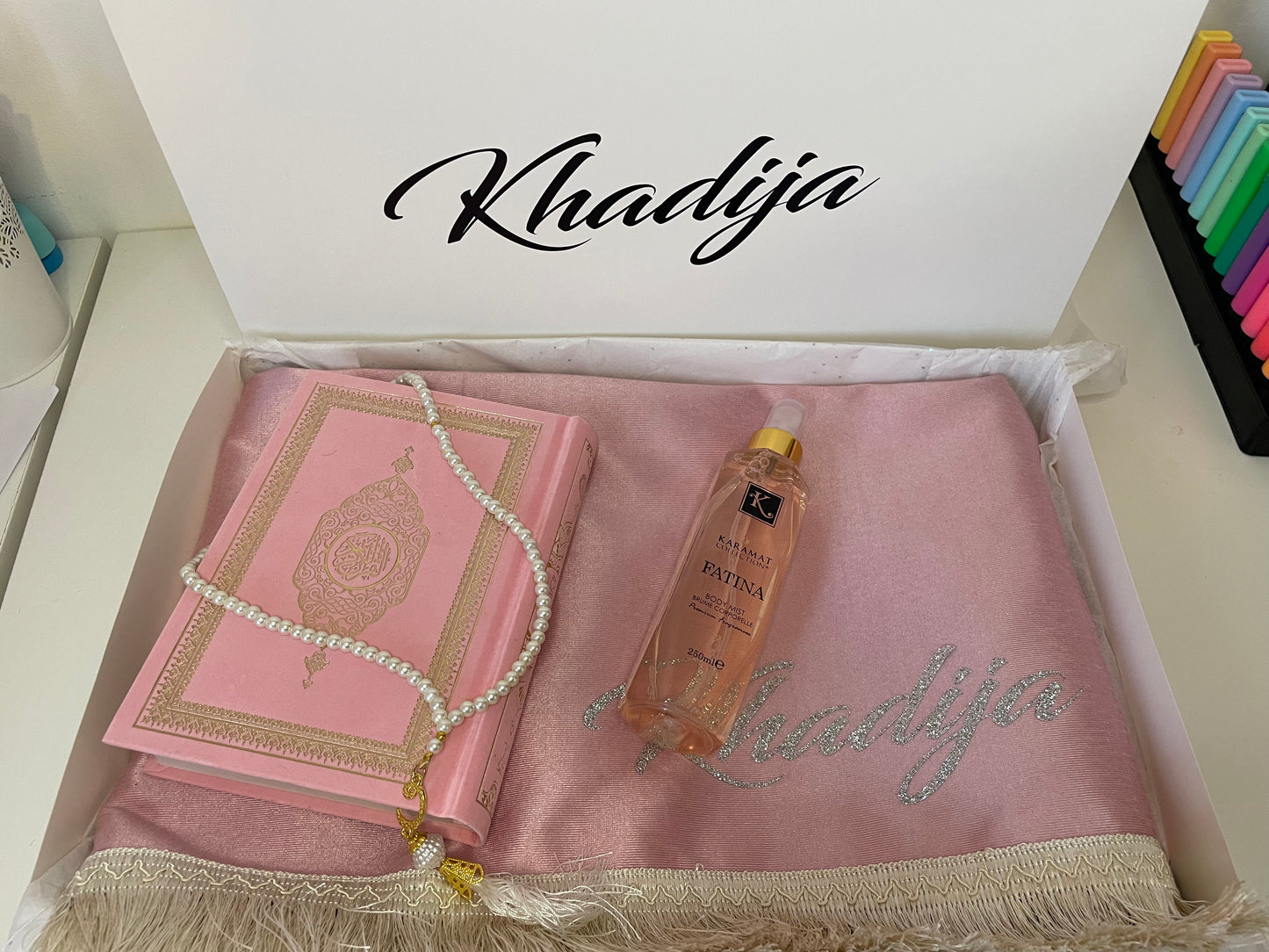 Coffret tapis de prière personnalisé pour femme