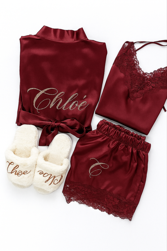 Ensemble kimono avec short et bustier en dentelle – Pyjama de mariée