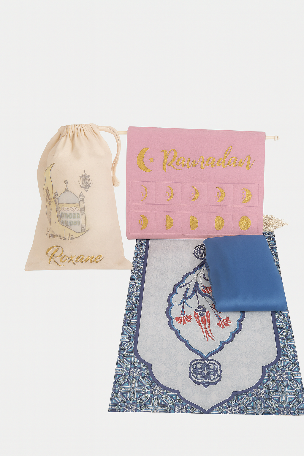 Sac de prière fille personnalisé avec tapis et robe – Ensemble complet