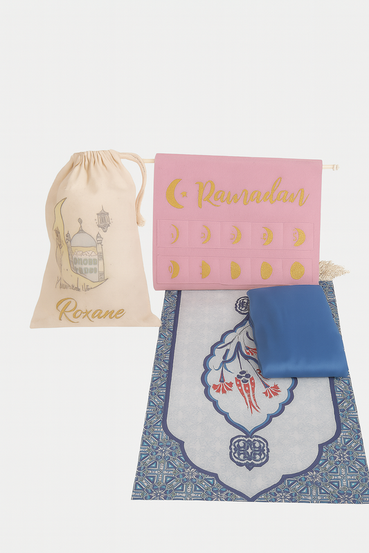 Sac eid mubarak personnalisé avec robe  et tapis de prière et  personnalisés fille